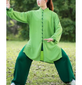 Green Tai chi clothing women chinese kung fu wu shu performance uniforms morning exercises fitness tai ji quan suit for female
